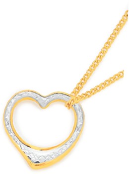 9ct+Two+Tone+Gold+16mm+Floating+Heart+Pendant