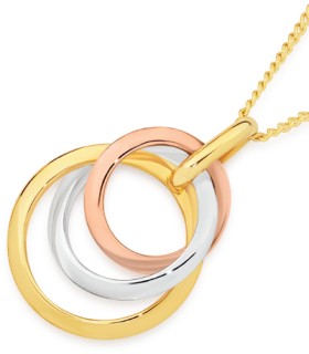 9ct+Gold+Tri+Tone+Triple+Circle+Pendant