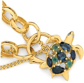 9ct-Gold-19cm-Belcher-Multi-Stone-Turtle-Padlock-Bracelet on sale