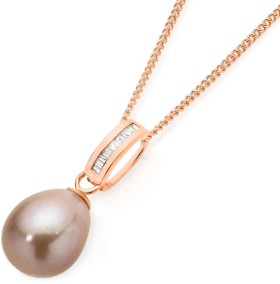 9ct+Rose+Gold+Pink+Cultured+Freshwater+Pearl+%26amp%3B+Diamond+Pendant