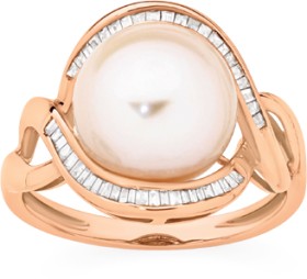 9ct+Rose+Gold+Pink+Cultured+Freshwater+Pearl+%26amp%3B+Diamond+Swirl+Ring