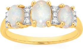 9ct+Gold+White+Opal+%26amp%3B+Diamond+Trilogy+Ring