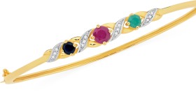 9ct-Gold-Natural-Sapphire-Ruby-Emerald-Diamond-Trilogy-Bangle on sale