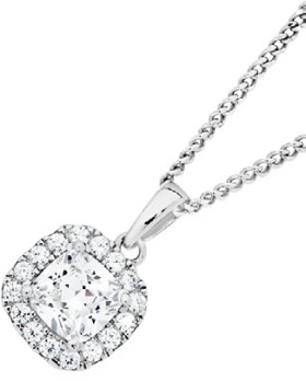 Sterling+Silver+Cubic+Zirconia+Small+Cushion+Cluster+Pendant