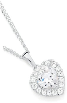 Sterling+Silver+Cubic+Zirconia+Small+Heart+Cluster+Pendant