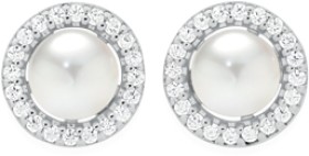 Sterling+Silver+Cultured+Freshwater+Pearl+%26amp%3B+Cubic+Zirconia+Cluster+Earrings