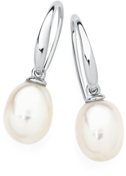 Sterling+Silver+7.5x8mm+Cultured+Freshwater+Pearl+Drop+Earrings