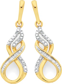 9ct+Gold+Diamond+Infinity+Drop+Stud+Earrings