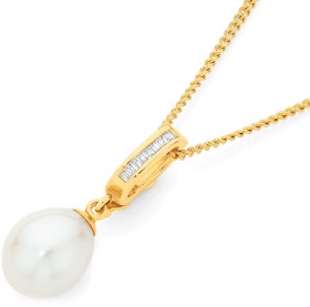 9ct+Gold+Cultured+Fresh+Water+Pearl+%26amp%3B+Diamond+Enhancer