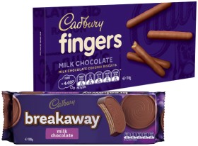 Cadbury+Biscuits+Breakaway+180g%2C+Milk+Fingers+114g%2C+Freddo+167g+or+Cookies+156g+Selected+Varieties