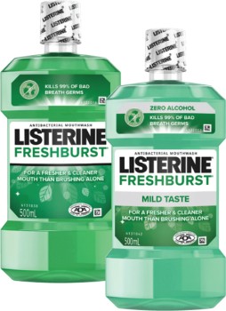 Listerine-Freshburst-or-Freshburst-Zero-Mouthwash-500mL on sale