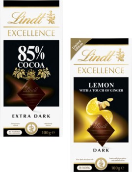 Lindt+Excellence+or+Lindor+Block+Chocolate+80g-100g