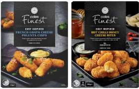 Coles-Finest-Goats-Cheese-Polenta-Chips-200g-or-Hot-Chili-Honey-Cheese-Bites-200g on sale