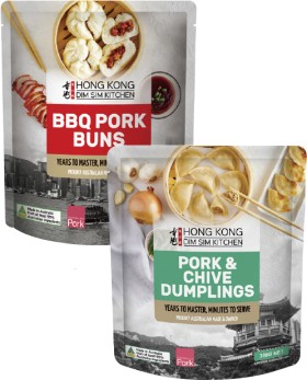 Hong-Kong-Dim-Sim-Kitchen-Pork-Chive-Dumplings-or-BBQ-Pork-Buns-300g on sale