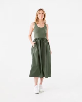 Sleeveless-Knit-Woven-Midi-Dress on sale