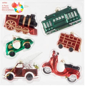 Anko-6pk-Vehicle-Christmas-Tree-Decorations on sale