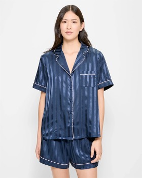 Target-Short-Sleeve-Satin-Pyjama-Set-Peacoat on sale