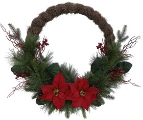 David-Jones-Collection-Pine-and-Poinsettia-Elegant-Half-Wreath-70cm on sale