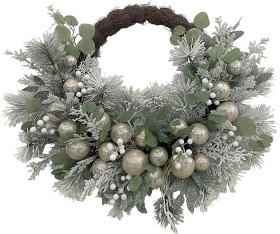 David+Jones+Collection+Mixed+Eucalyptus+and+Bauble+Flocked+Half+Wreath+80cm