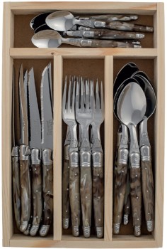 Laguiole+by+Jean+Dubost+%26lsquo%3BMaison%26rsquo%3B+24-Piece+Cutlery+Set+-+Dark+Horn