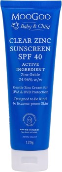 MooGoo-Baby-Child-Clear-Zinc-Sunscreen-SPF40-120g on sale