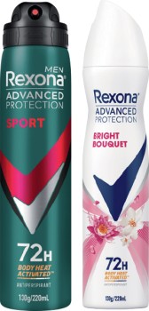 Rexona+Advanced+Protection+Antiperspirant+Spray+220mL+Selected+Varieties