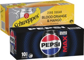 Pepsi-Solo-or-Schweppes-Soft-Drink-or-Schweppes-Infused-Sparkling-Water-10x375mL on sale