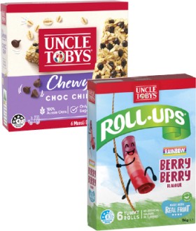 Uncle+Tobys+Muesli+Bars+185g+or+Roll+Ups+94g