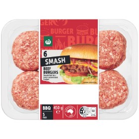 Woolworths+Australian+Beef+Smash+Burgers+450g+Pk+6