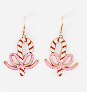 Christmas+Candy+Cane+Bow+Earrings+-+Red%2C+White%2C+Pink+and+Gold+Tone