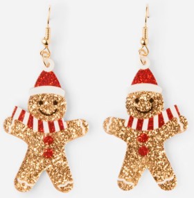 Christmas-Gingerbread-Drop-Earrings-Gold-Tone-Red-and-White on sale