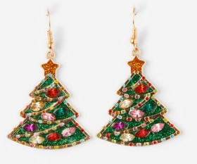 Christmas+Tree+Drop+Earrings+-+Red%2C+Green+and+Gold+Tone