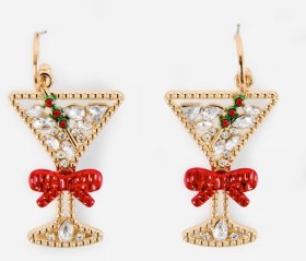 Christmas+Cocktail+Drop+Earrings+-+Gold+Tone+and+Red