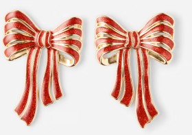 Christmas-Bow-Stud-Earrings-Red-and-Gold-Tone on sale