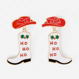 Christmas+Bead+Boot+Drop+Earrings+-+White%2C+Red%2C+Black%2C+Gold+Tone+and+Green