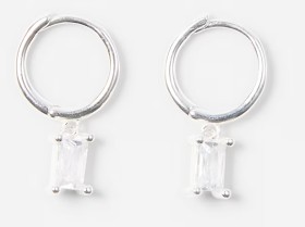 Sterling-Silver-Huggie-Rectangle-Stone-Drop-Earrings on sale