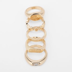 5+Pack+Signet+Love+Rings+-+Gold+Tone