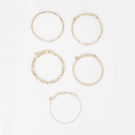 5+Pack+Chain+and+Diamante+Bracelet+-+Gold+Tone