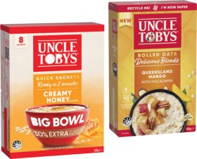 Uncle+Tobys+Big+Bowl+Quick+Sachets+or+Delicious+Blends+Rolled+Oats+8+Pack+Selected+Varieties