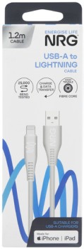 NRG+USB+A+Lightning+Cable+White+1.2+Metres