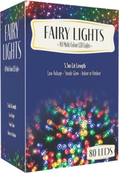 Indoor+or+Outdoor+80+Steady+Led+Fairy+Lights+5.5+Metre+Lit+Length+3+Assorted