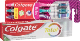 Colgate+Total+Premium%2C+Sensitive+or+MaxFresh+Toothpaste+100-200g%2C+MaxFresh+Watermelon+Mint+Mouthwash+500mL%2C+Max+Sonic+Medium+Toothbrush+1+Pack%2C+Optic+White+2+Pack+or+Zig+Zag+3+Pack+Selected+Varieties%2A