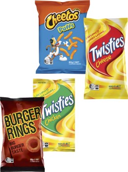 Twisties-Burger-Rings-or-Cheetos-80g-90g on sale