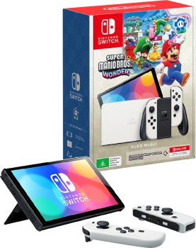 Nintendo+Switch+OLED+Model+White+Super+Mario+Bros.+Wonder+%2B+NSO+12+Months+Hardware+Bundle