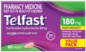 NEW+Telfast+Hayfever+Allergy+Relief+180mg+Value+Pack+80+Tablets