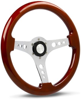 SAAS+Logano+Chrome+Wood+Steering+Wheel