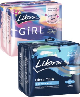 Libra+Ultra+Thin+Pads+with+Wings+Regular+14+Pack+or+Girl+12+Pack