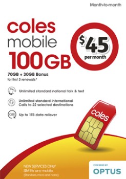 Coles-Mobile-45-Month-to-Month-SIM on sale