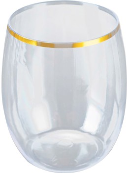 NEW-Wine-Glass-Stemless-Gold-Rim-350ml-Pk-4 on sale