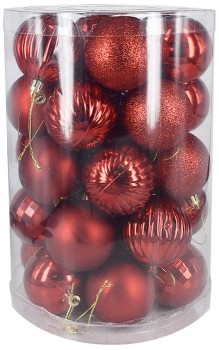 NEW+Christmas+Balls+Red+Assortment+6cm+Pk+34